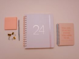 Pembe ajanda ve not kâğıtları